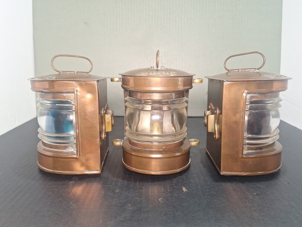 Antique Davey Co London Copper Ship Nav Lights Port Starboard Masthead Trio NOS